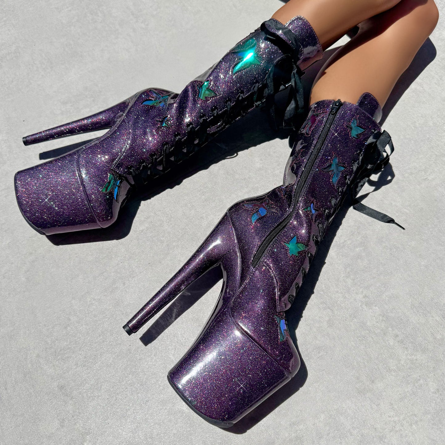 The Glitterati Butterfly Boot - Mystical Purple - 8INCH