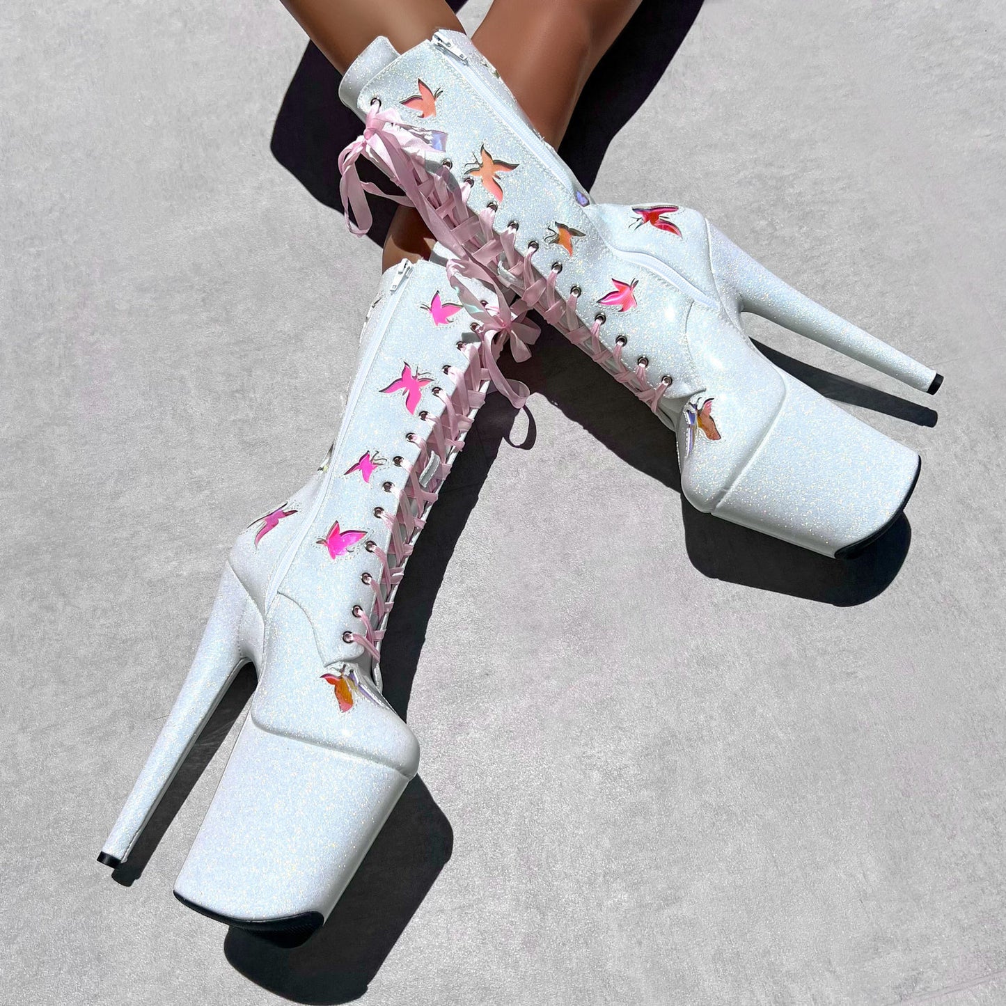 The Glitterati Butterfly Boot - Snow Kween - 8INCH
