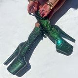 The Glitterati Cosmic Boot - Emerald Sparkle - 8INCH
