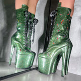 The Glitterati Cosmic Boot - Emerald Sparkle - 8INCH