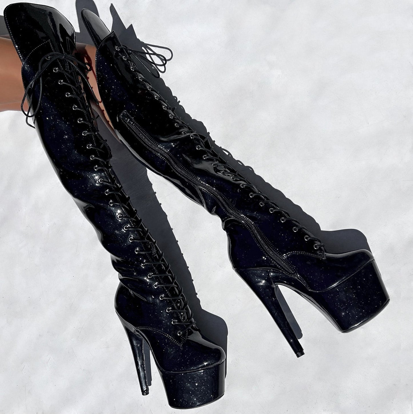 The Glitterati Over Knee Boot - Sin City - 7 INCH