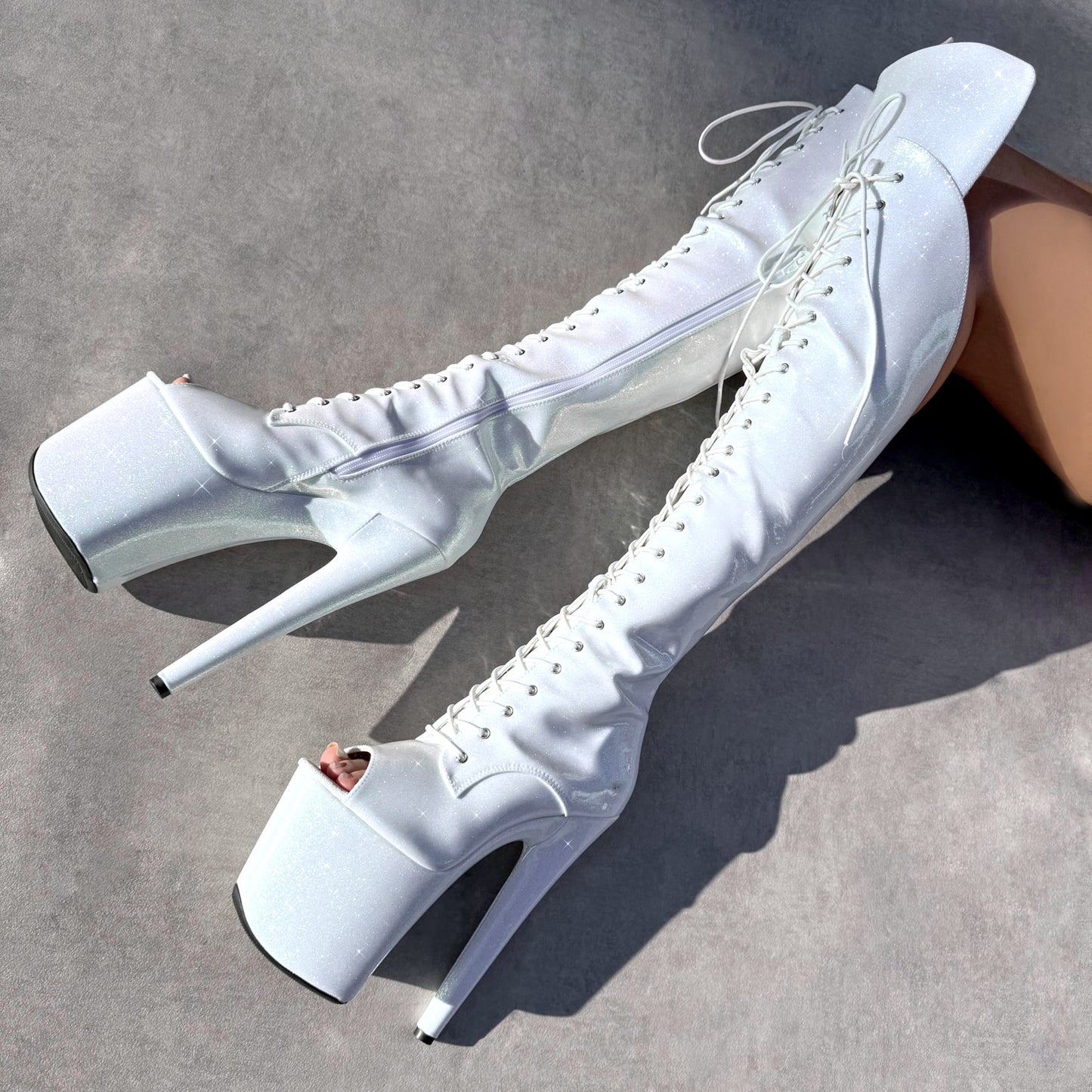 The Glitterati - Snow Kween Over Knee Open Toe Boot  - 8INCH