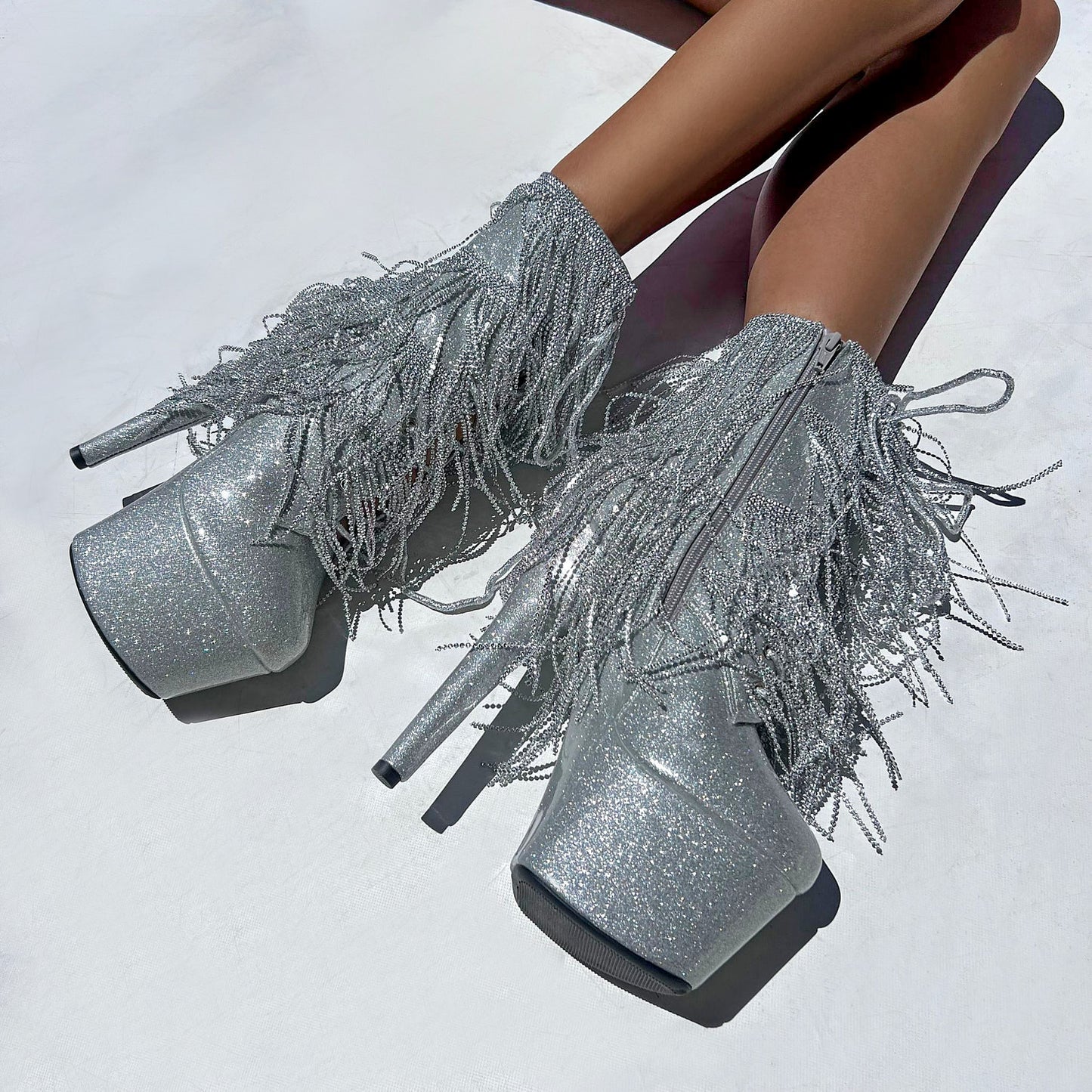 Chrome Cowgirls - Wide Fit Boot - Sliver Glitterati - 7INCH