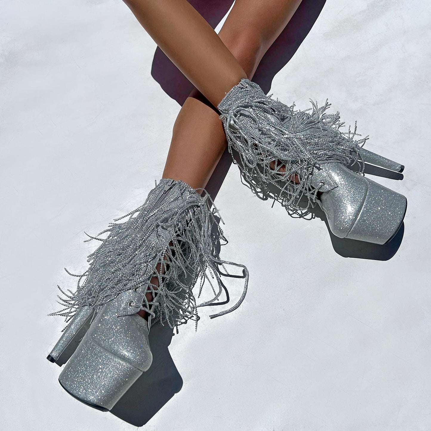 Chrome Cowgirls - Wide Fit Boot - Sliver Glitterati - 7INCH