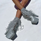 Chrome Cowgirls - Boot - Silver Glitterati - 7INCH