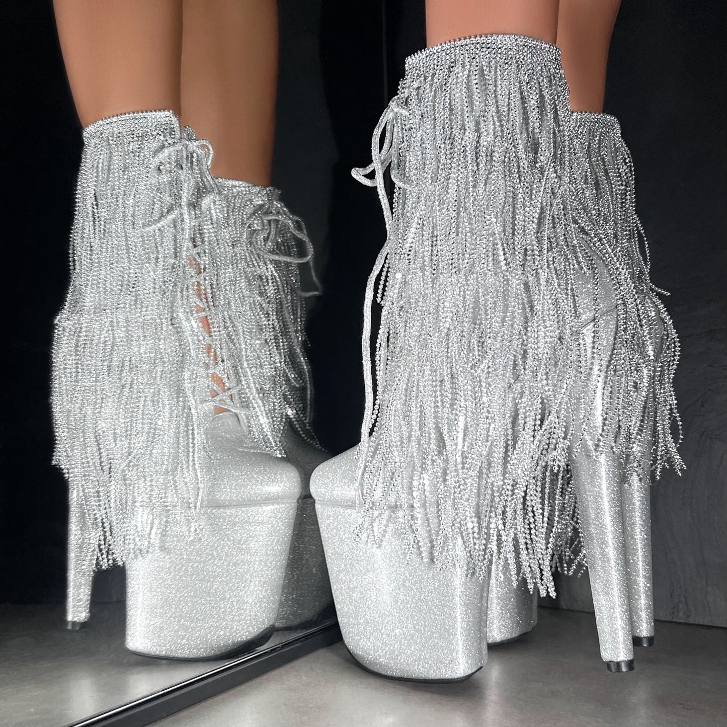 Chrome Cowgirls - Wide Fit Boot - Silver Glitterati - 8INCH