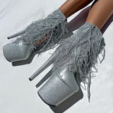 Chrome Cowgirls - Wide Fit Boot - Silver Glitterati - 8INCH