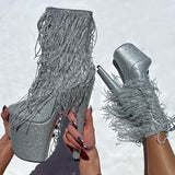 Chrome Cowgirls - Wide Fit Boot - Silver Glitterati - 8INCH
