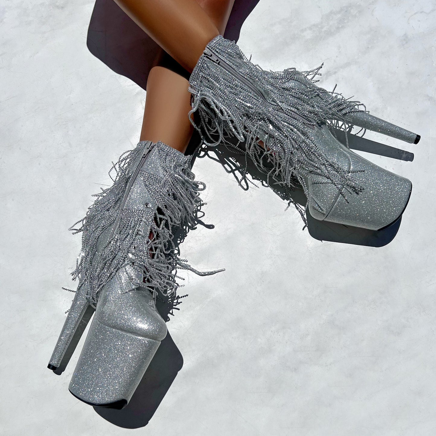 Chrome Cowgirls - Wide Fit Boot - Silver Glitterati - 8INCH