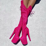 The Giltterati Xtra - Over Knee Boot - Wide Fit - Kitty Pink - 8 INCH