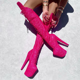 The Giltterati Xtra - Over Knee Boot - Wide Fit - Kitty Pink - 8 INCH