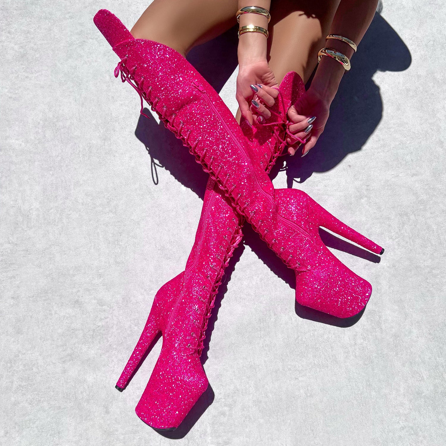The Giltterati Xtra - Over Knee Boot - Wide Fit - Kitty Pink - 8 INCH