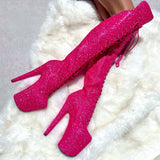 The Giltterati Xtra - Over Knee Boot - Wide Fit - Kitty Pink - 8 INCH