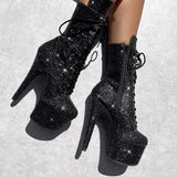 The Glitterati Xtra - Wide Fit Boot - BLACK CAVIAR - 7INCH