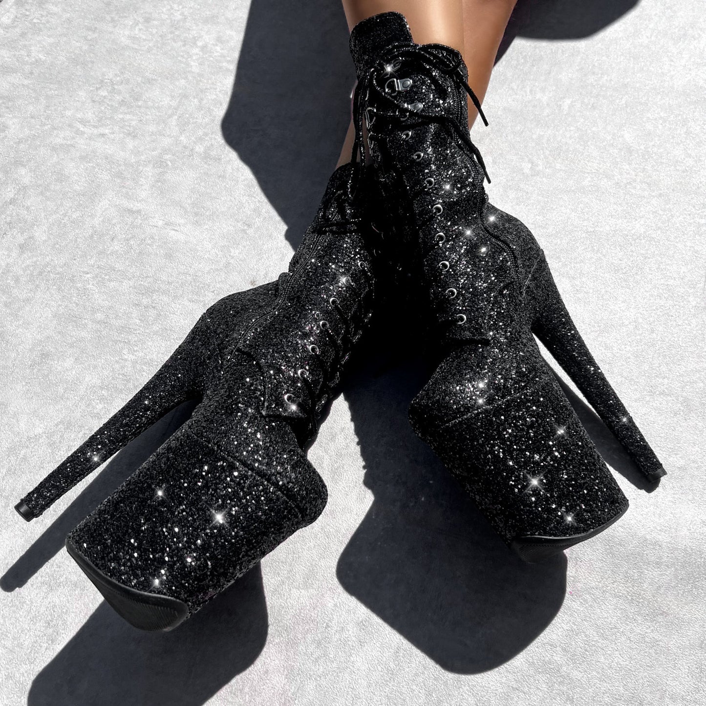 The Glitterati Xtra - Boot - BLACK CAVIAR - 8INCH