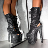 The Glitterati Xtra - OHOT Boot - BLACK CAVIAR - 8INCH