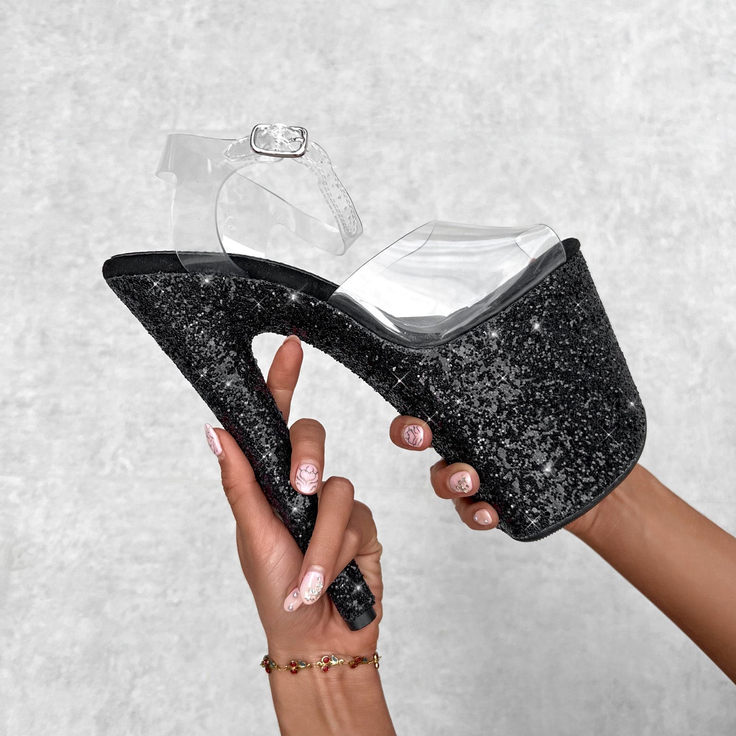The Glitterati Xtra - Classic Stiletto Wide Fit - BLACK CAVIAR - 8INCH