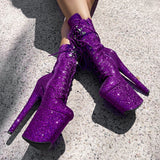 The Glitterati Xtra - Wide Fit Boot - ENIGMA PURPLE - 8INCH