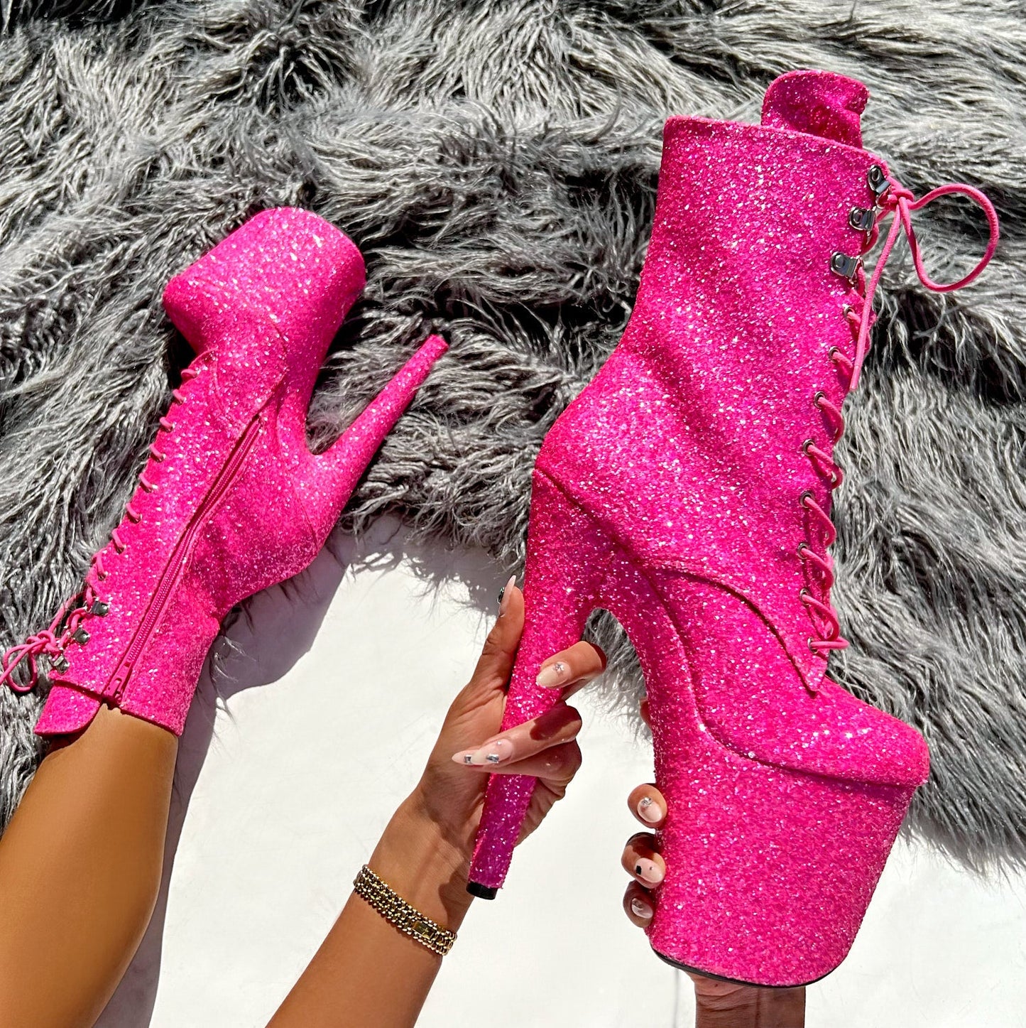 The Glitterati Xtra - Boot - Kitty Pink -  8INCH - Wide Fit