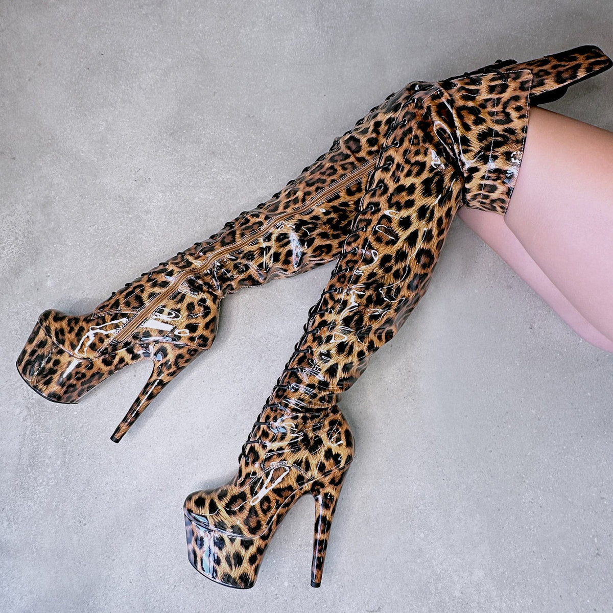 Leopard Thigh High Front Lace - 7 INCH