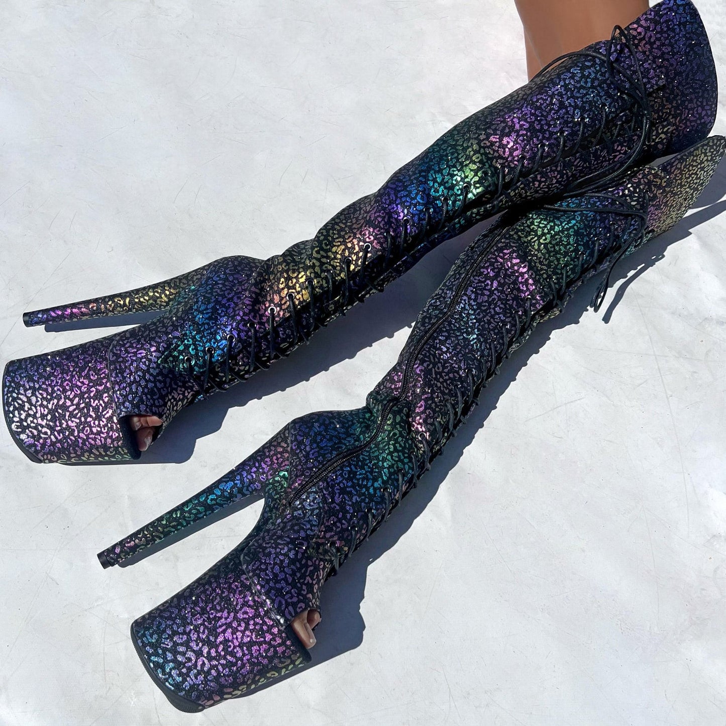 Moonlight Leopard Over Knee Boot Open Toe - 8INCH