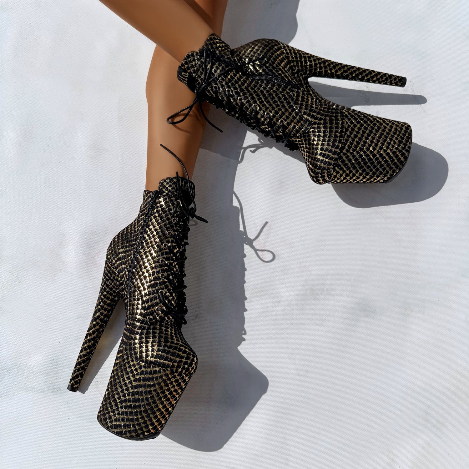 Khaleesi Ankle Boot - Black & Gold - 8INCH – Hella Heels US