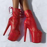Khaleesi Open Toe Corset Boot - Red & Gold - 8INCH