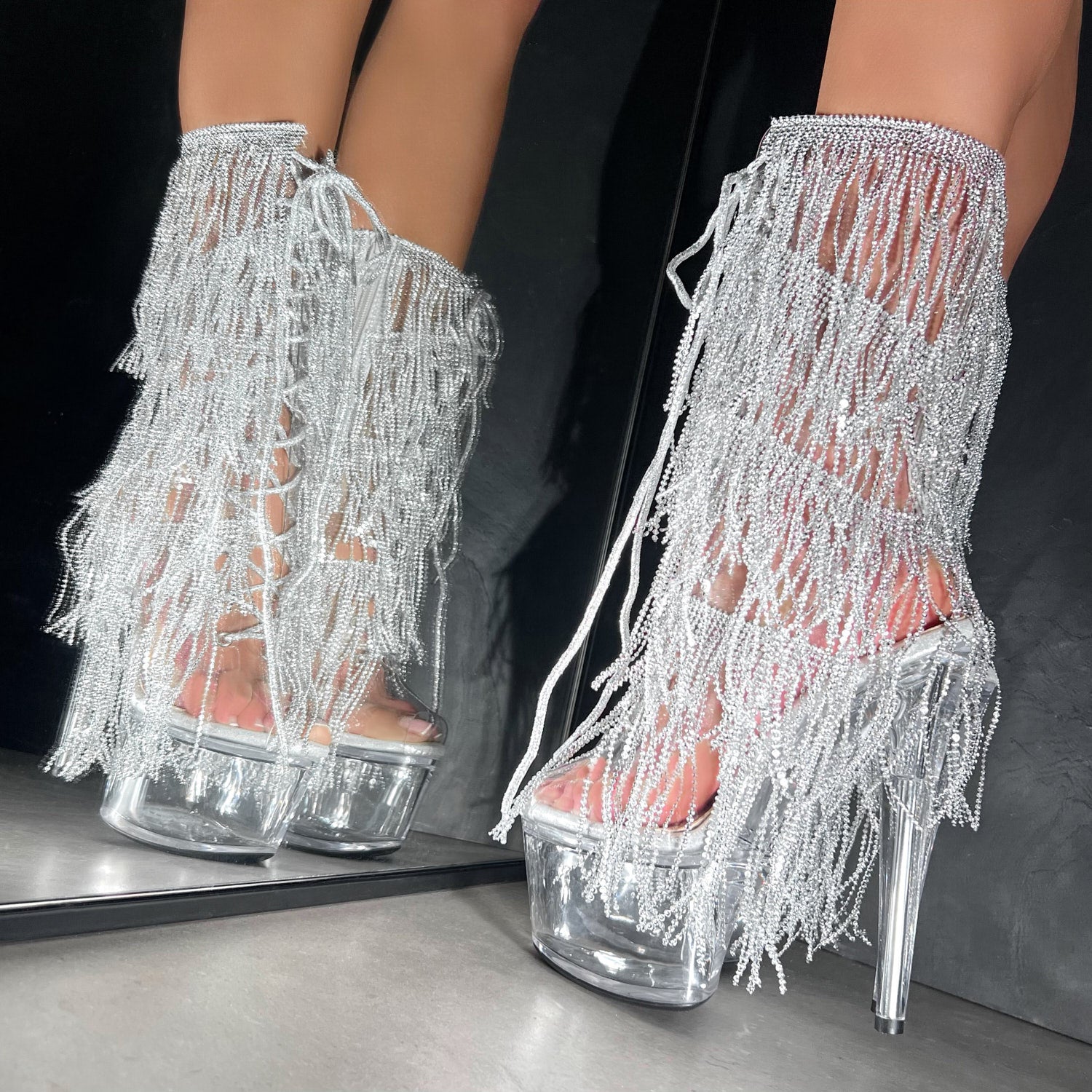 Chrome Cowgirls - OHOT Boot - Clear - 7 INCH