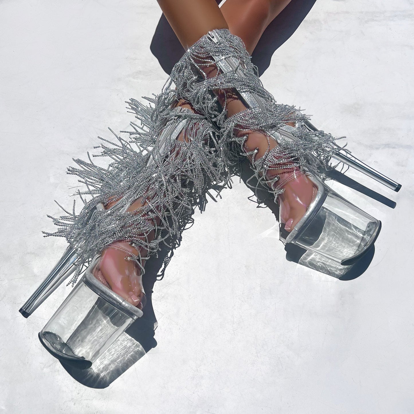 Chrome Cowgirls - OHOT Wide Fit Boot - Clear - 8 INCH