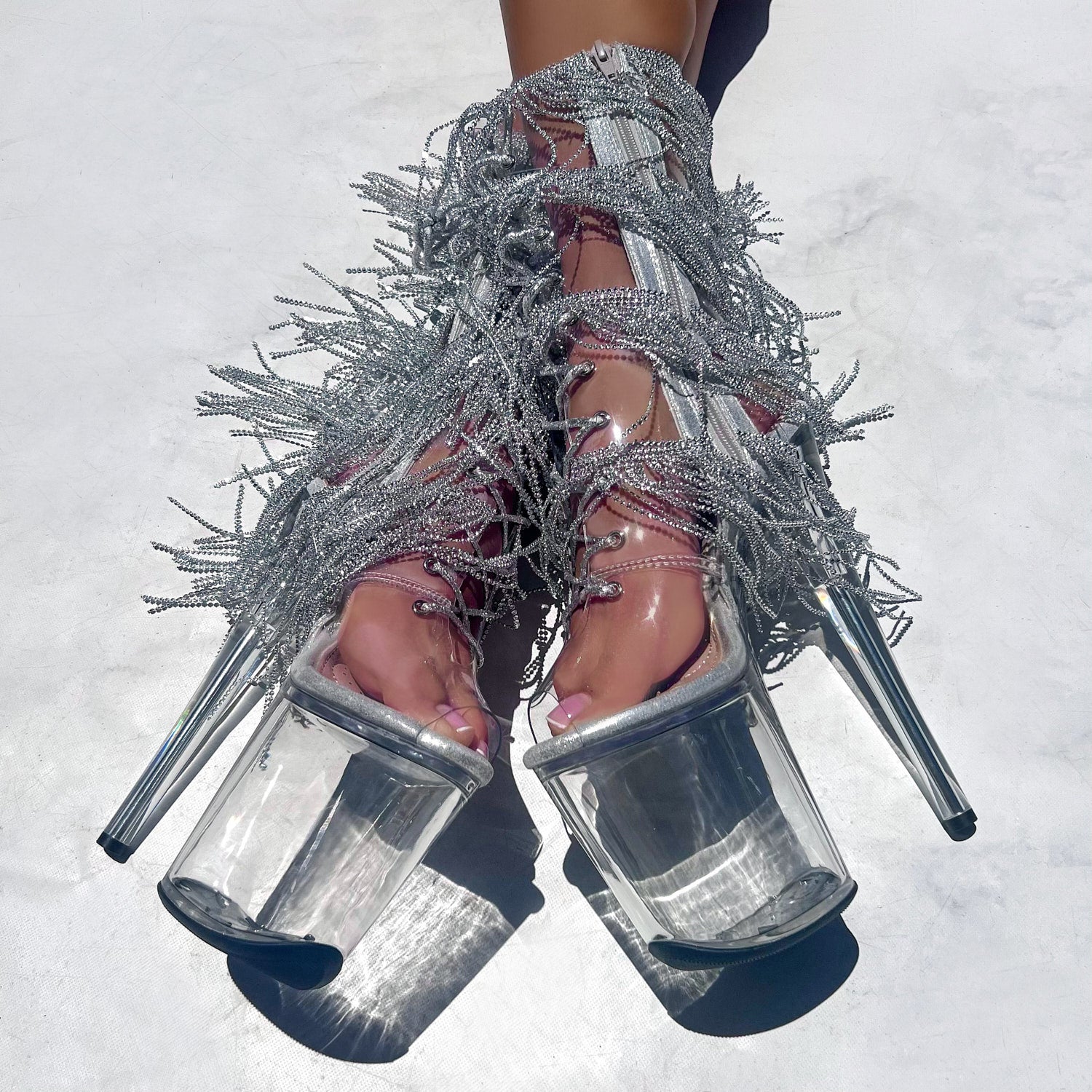 Chrome Cowgirls - OHOT Boot - Clear - 8 INCH