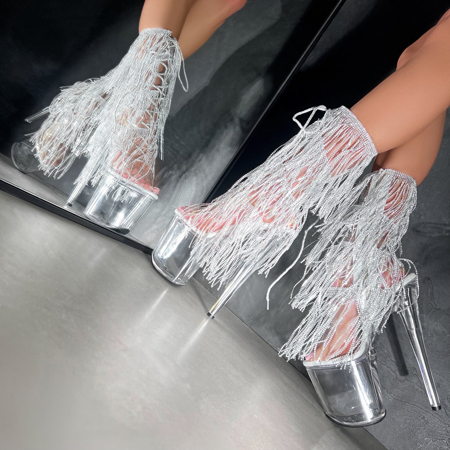 Chrome Cowgirls - OHOT Wide Fit Boot - Clear - 8 INCH