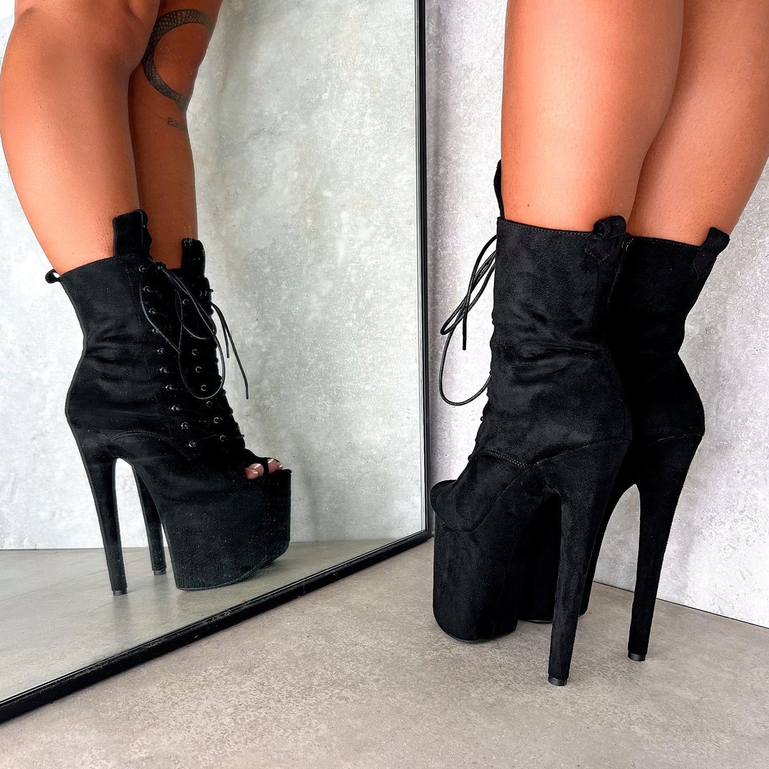 BabyDoll Black Open Toe Wide Fit - 8 INCH, stripper shoe, stripper heel, pole heel, not a pleaser, platform, dancer, pole dance, floor work
