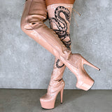 VIPER Boot Tan with Black Thicc Thigh High - 7INCH, stripper shoe, stripper heel, pole heel, not a pleaser, platform, dancer, pole dance, floor work