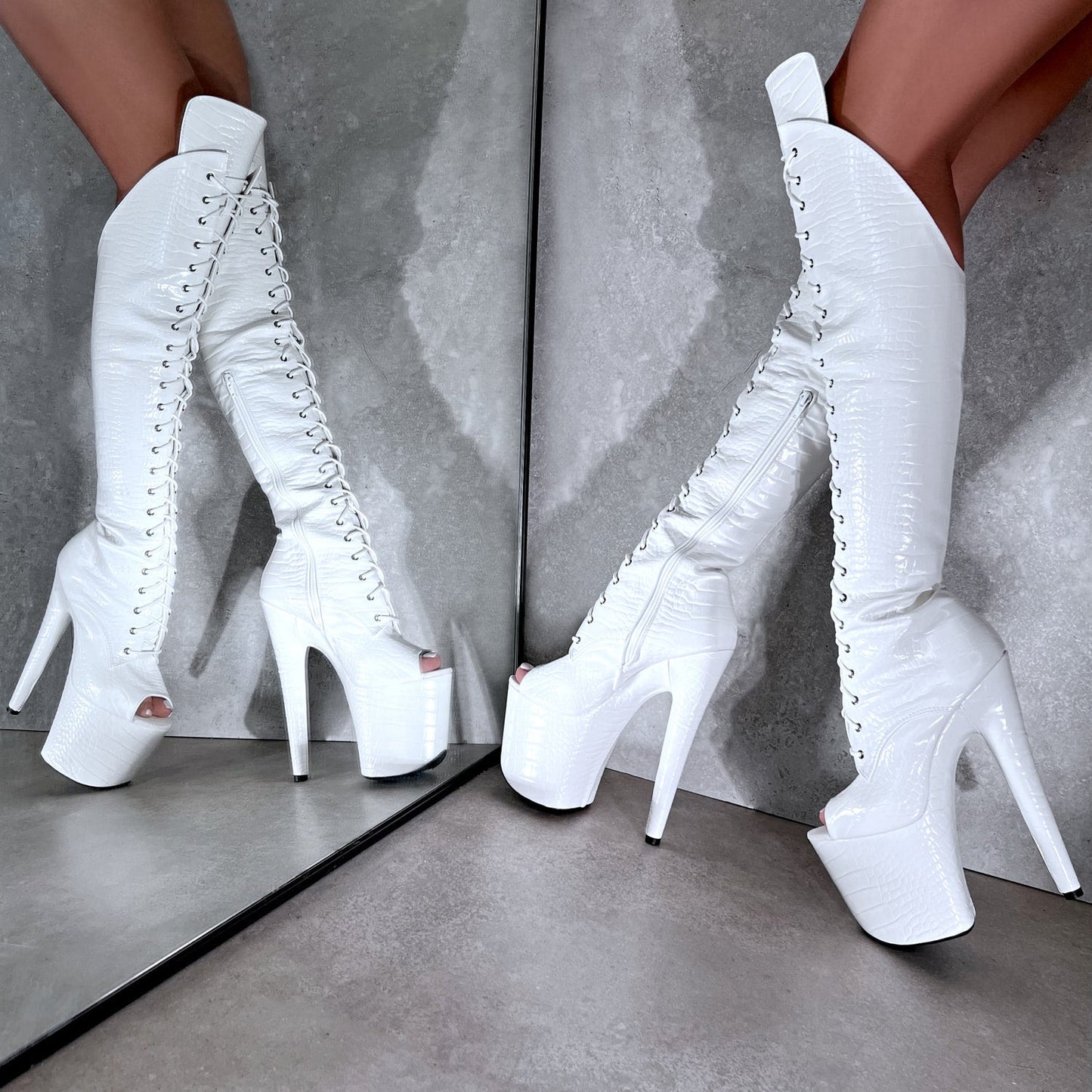 Ghosted Open Toe Over Knee Boot - 8 INCH