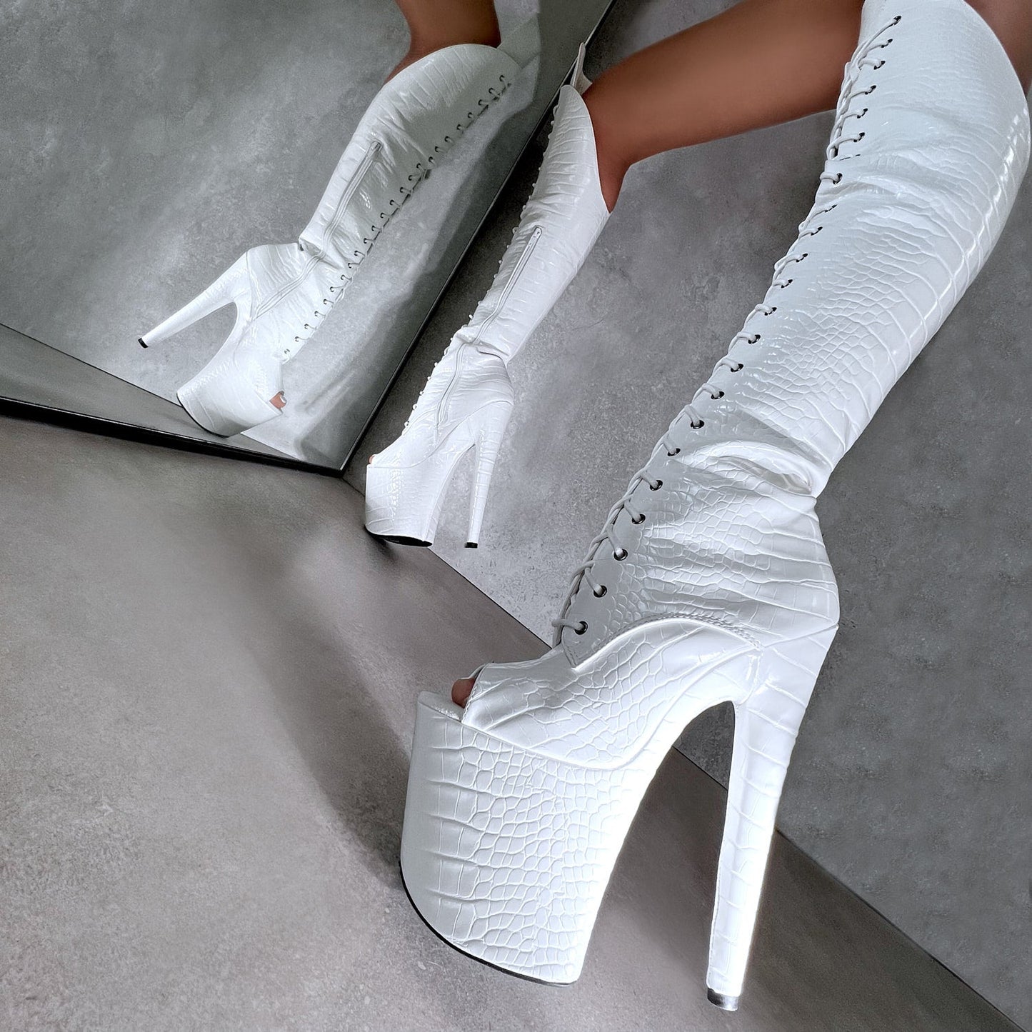 Ghosted Open Toe Over Knee Boot - 8 INCH