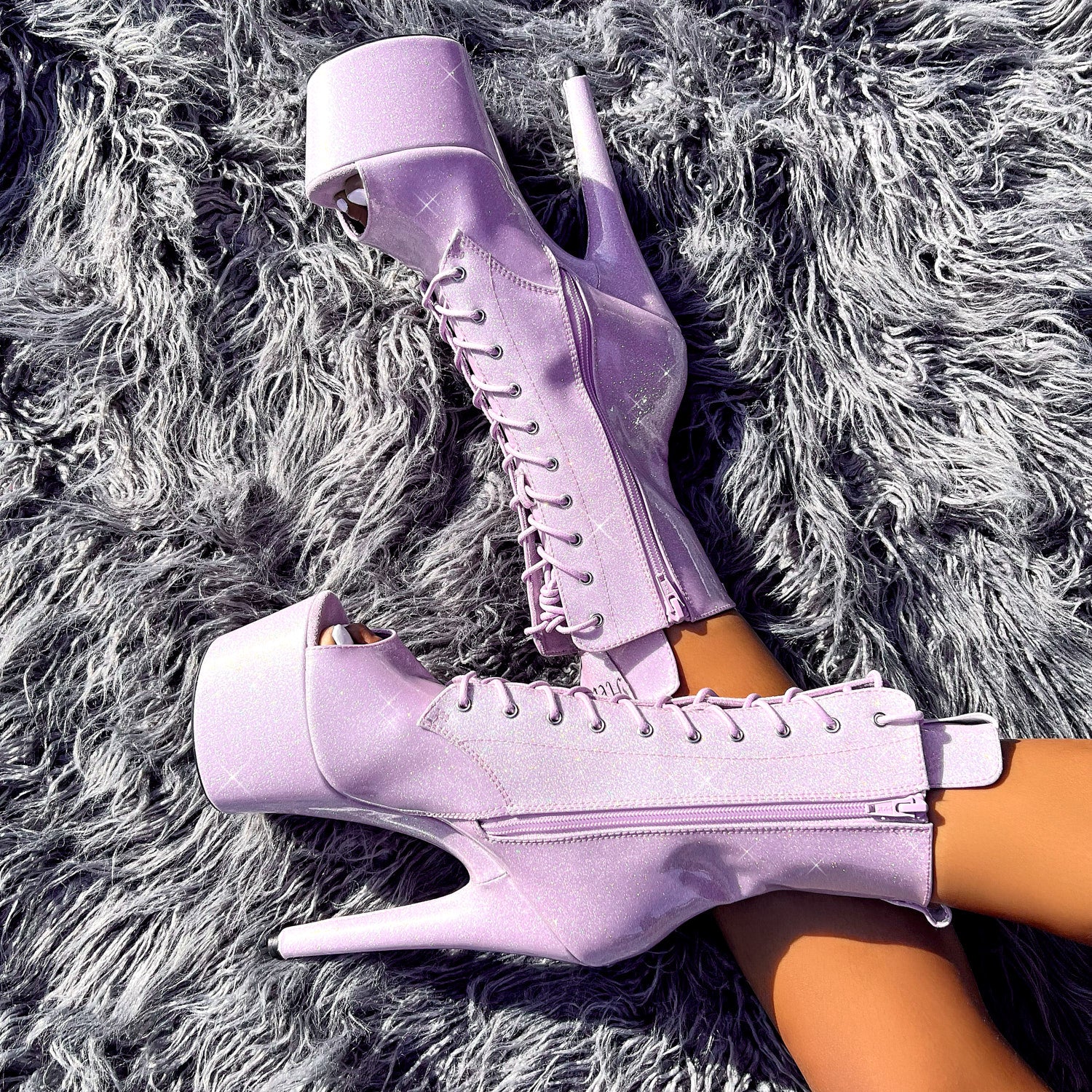 The Glitterati Open Toe Boot - Lilac Lovers - 7 INCH, stripper shoe, stripper heel, pole heel, not a pleaser, platform, dancer, pole dance, floor work