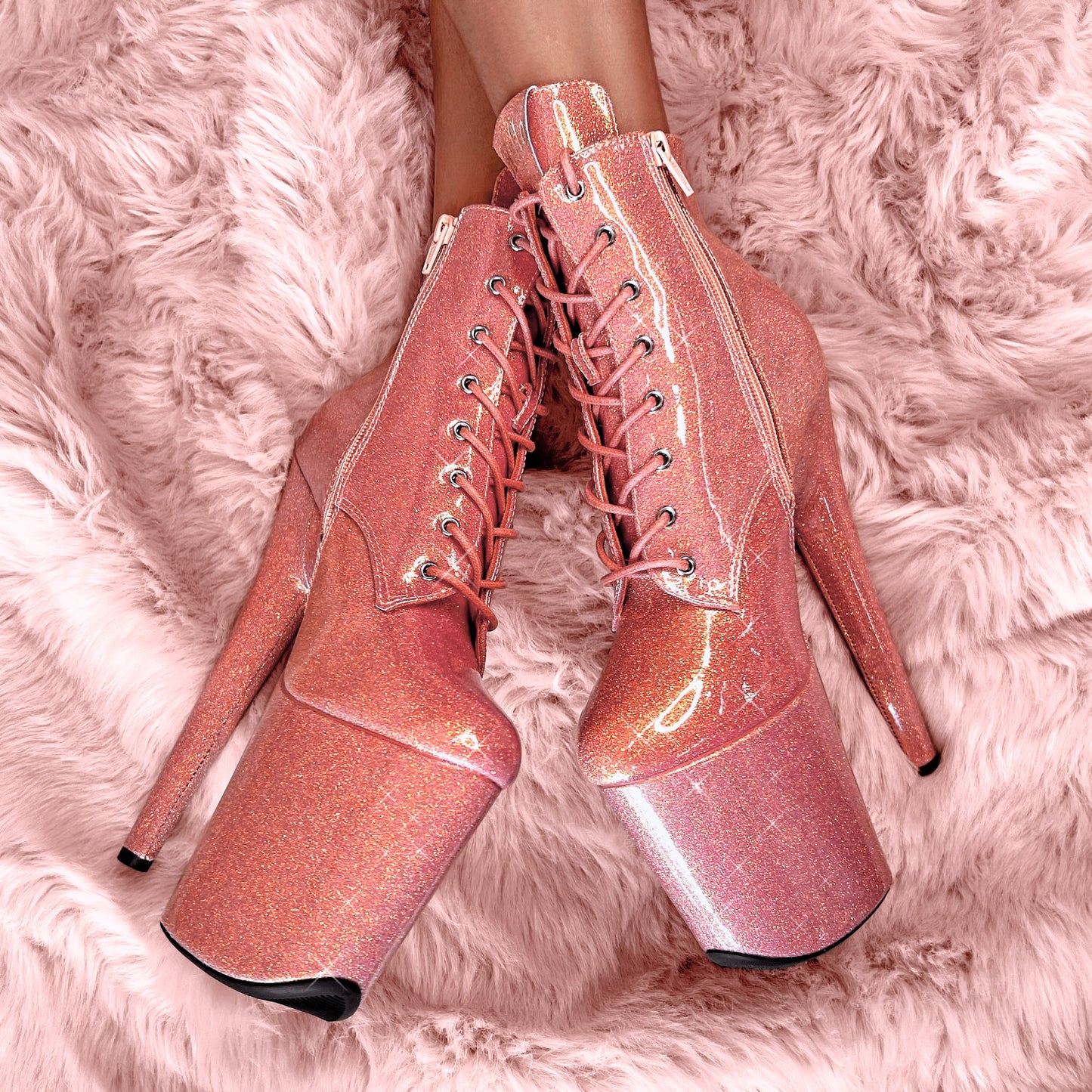 The Glitterati Ankle Boot - Feelin' Peachy - 8 INCH, stripper shoe, stripper heel, pole heel, not a pleaser, platform, dancer, pole dance, floor work