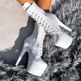 The Glitterati Boot - Snow Kween - 7 INCH, stripper shoe, stripper heel, pole heel, not a pleaser, platform, dancer, pole dance, floor work