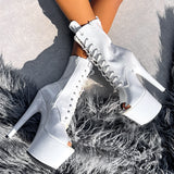 The Glitterati Open Toe Boot - Snow Kween - 7 INCH, stripper shoe, stripper heel, pole heel, not a pleaser, platform, dancer, pole dance, floor work