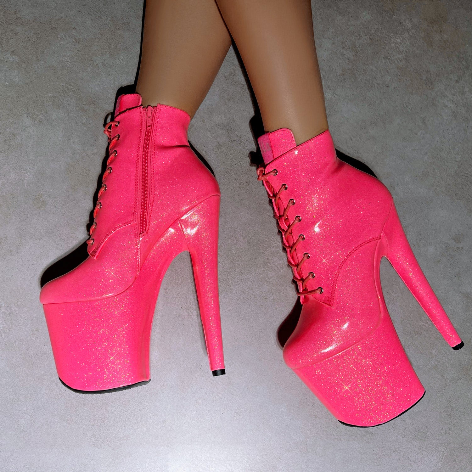 The Glitterati Ankle Boot - Juicy Pink Burst - 8 INCH