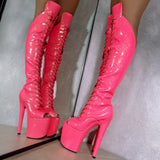 The Glitterati - Juicy Pink Burst Over Knee Open Toe Boot - 8INCH