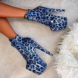 Blue Leopard Ankle Boot - 8 INCH, stripper shoe, stripper heel, pole heel, not a pleaser, platform, dancer, pole dance, floor work