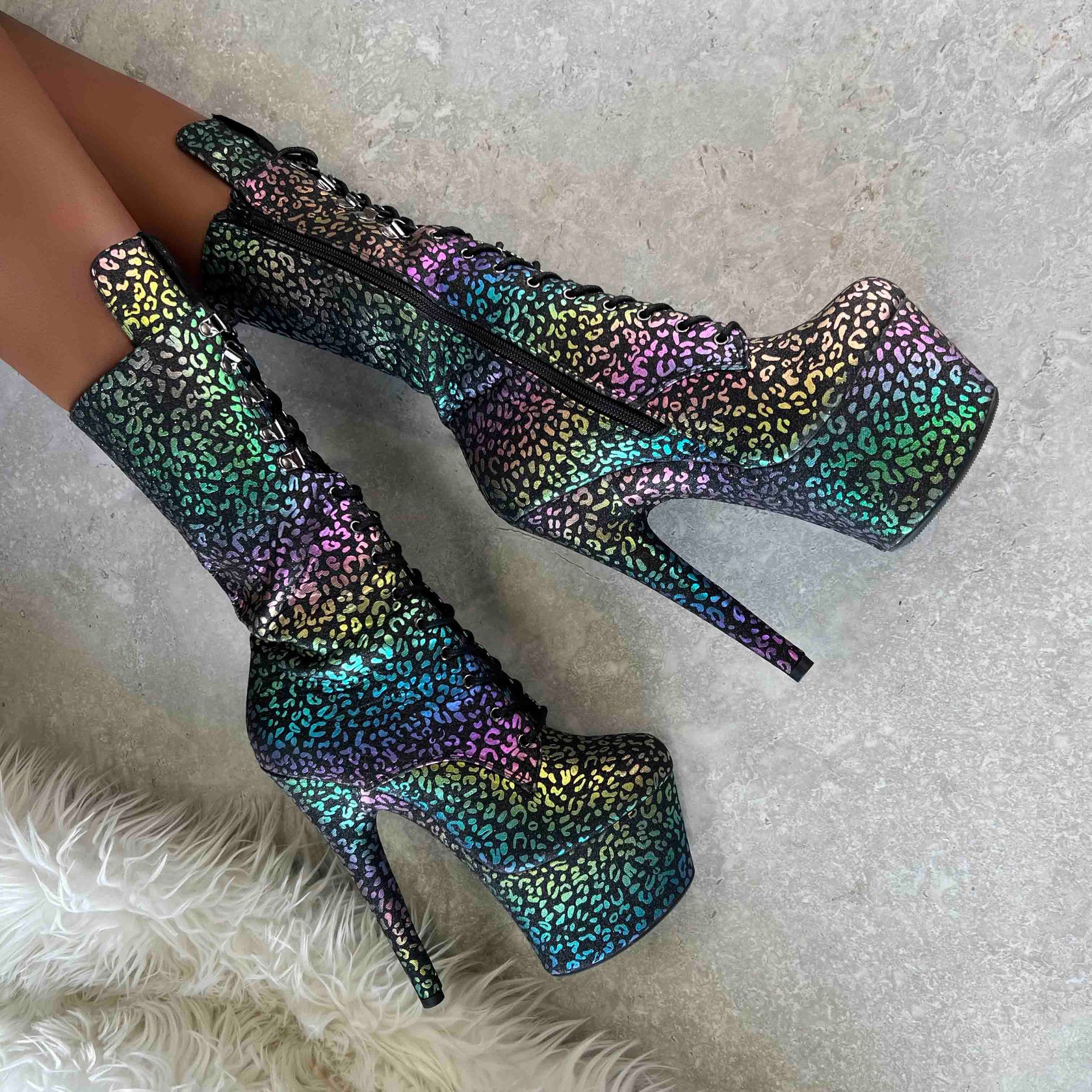 Moonlight Leopard High Ankle Boot - 7INCH, stripper shoe, stripper heel, pole heel, not a pleaser, platform, dancer, pole dance, floor work