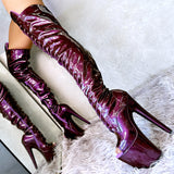The Glitterati Thigh High Open Toe - Purple Rain - 8IN, stripper shoe, stripper heel, pole heel, not a pleaser, platform, dancer, pole dance, floor work