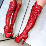 The Glitterati Thigh High Open Toe - Kansass - 7IN, stripper shoe, stripper heel, pole heel, not a pleaser, platform, dancer, pole dance, floor work