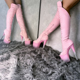 Pink Ombre Open Toe Over Knee Boot - 8INCH