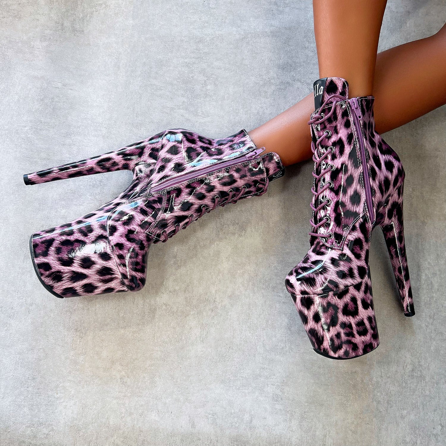 Purple Leopard Ankle Boot - 8 INCH, stripper shoe, stripper heel, pole heel, not a pleaser, platform, dancer, pole dance, floor work