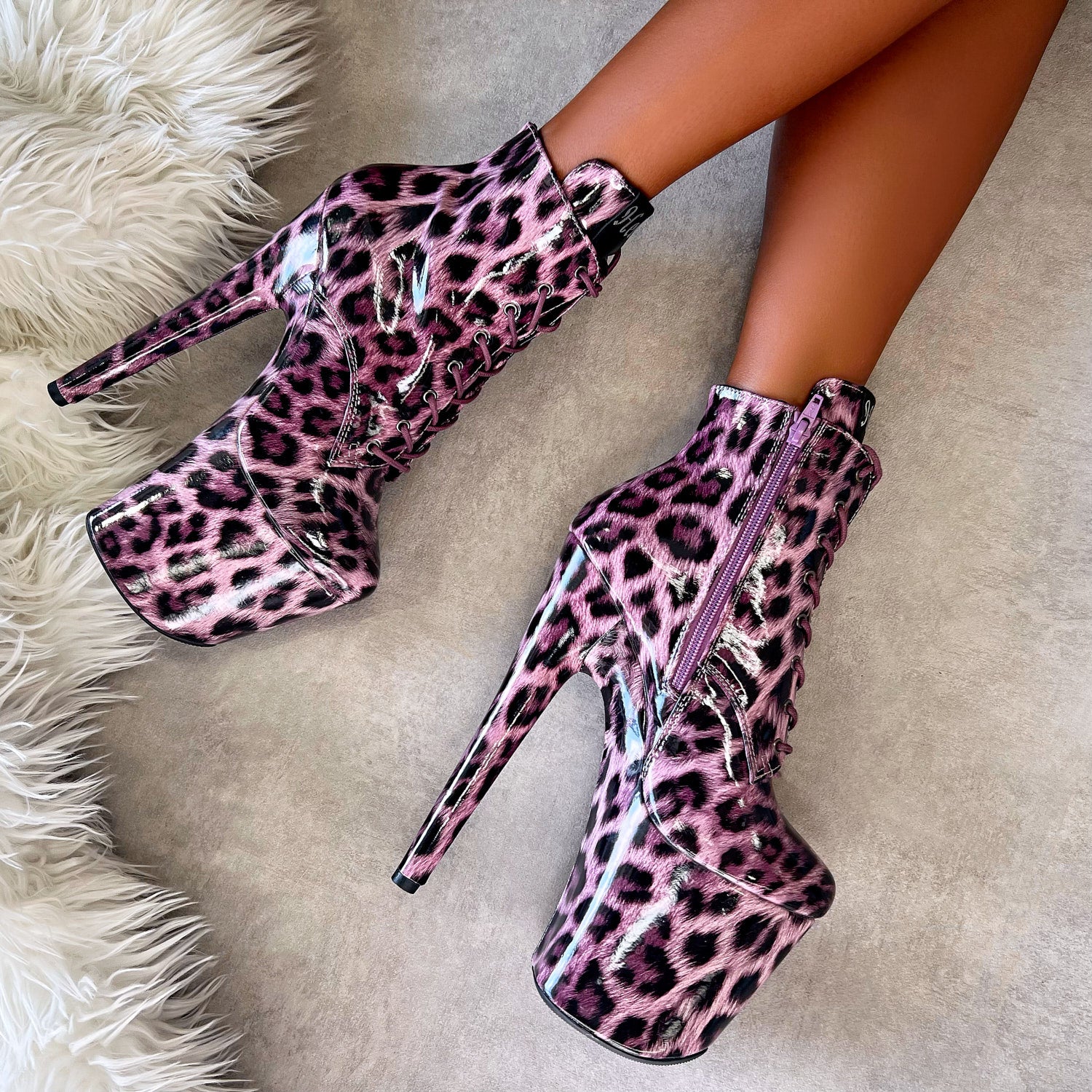 Purple Leopard Ankle Boot - 8 INCH, stripper shoe, stripper heel, pole heel, not a pleaser, platform, dancer, pole dance, floor work