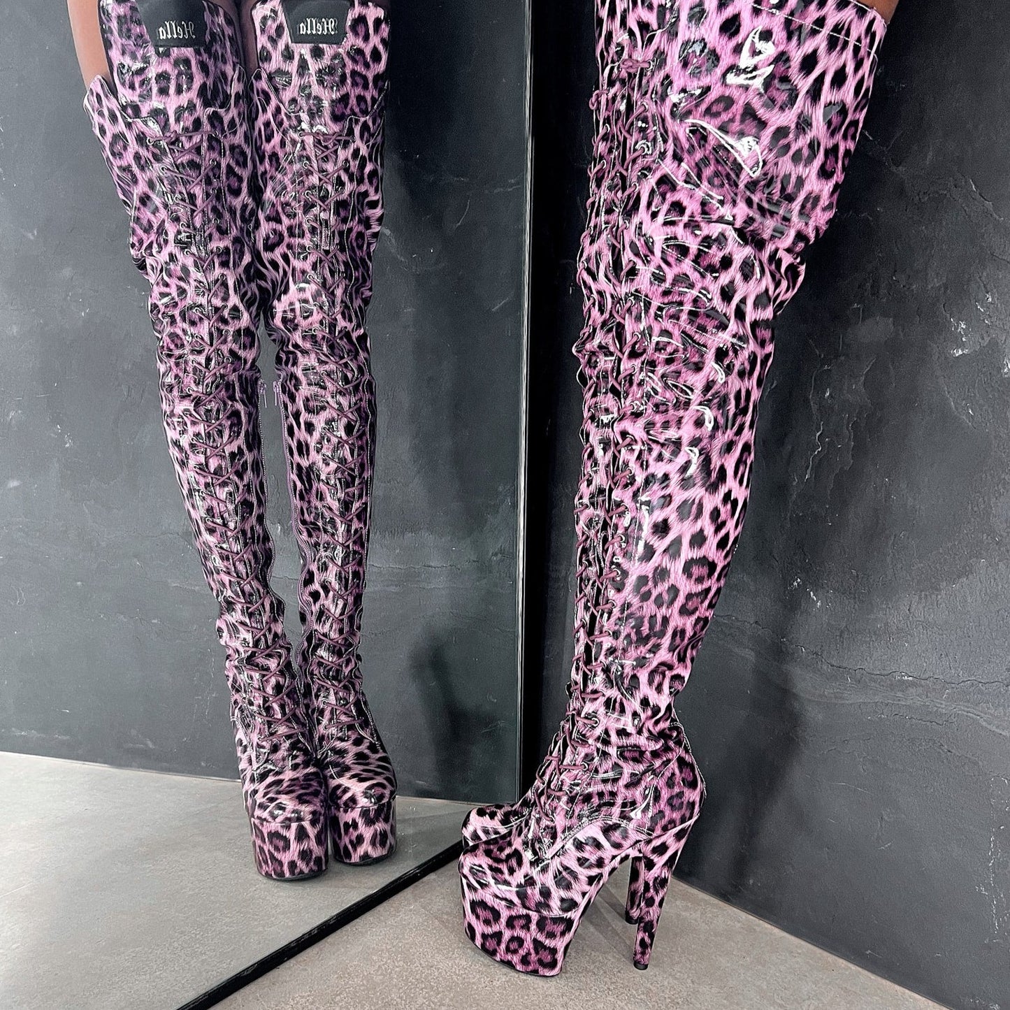 Purple Leopard Thigh High - 7 INCH + SP, stripper shoe, stripper heel, pole heel, not a pleaser, platform, dancer, pole dance, floor work