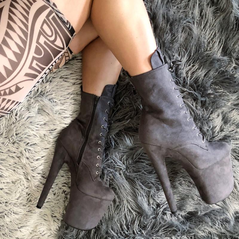 BabyDoll Dark Grey - 8 INCH, stripper shoe, stripper heel, pole heel, not a pleaser, platform, dancer, pole dance, floor work